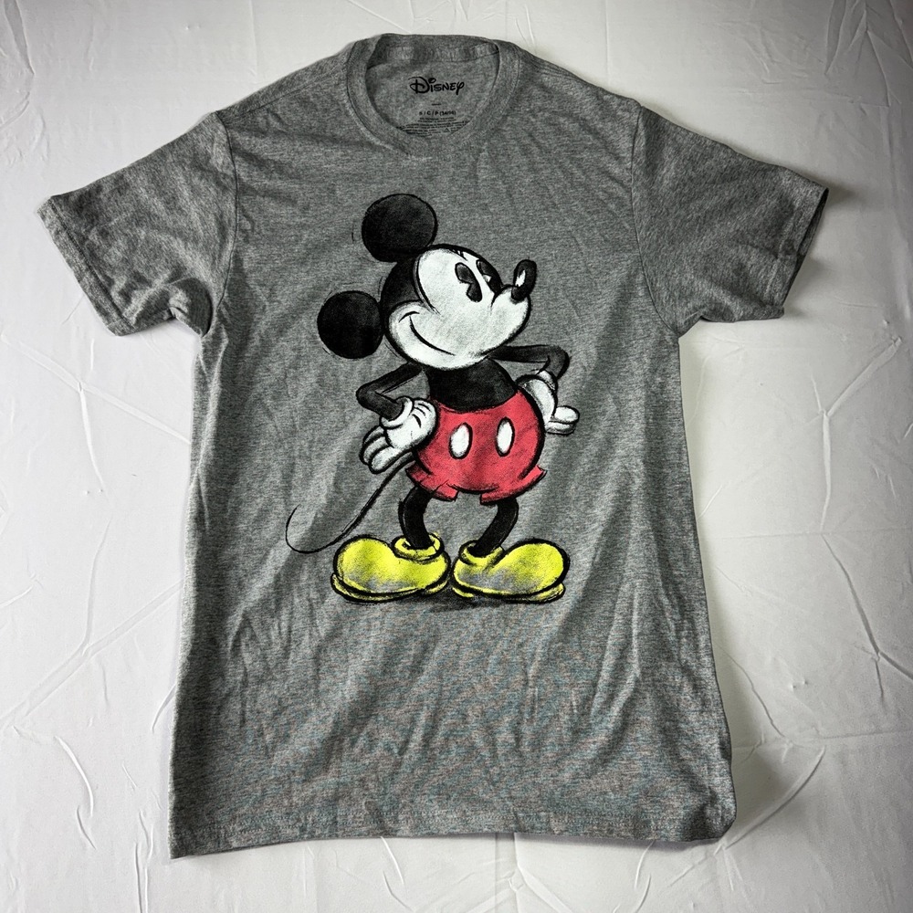 Disney Mickey Mouse T-Shirt Mens S Gray Classic Graphic Tee NWOT Cotton Blend
